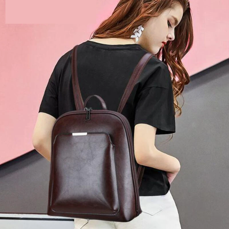 

Vintage Women Backpack High Quality Leather School Bags For Girls Lady Simple Style Backpack Large Capacity Leisure Shoulder Bag