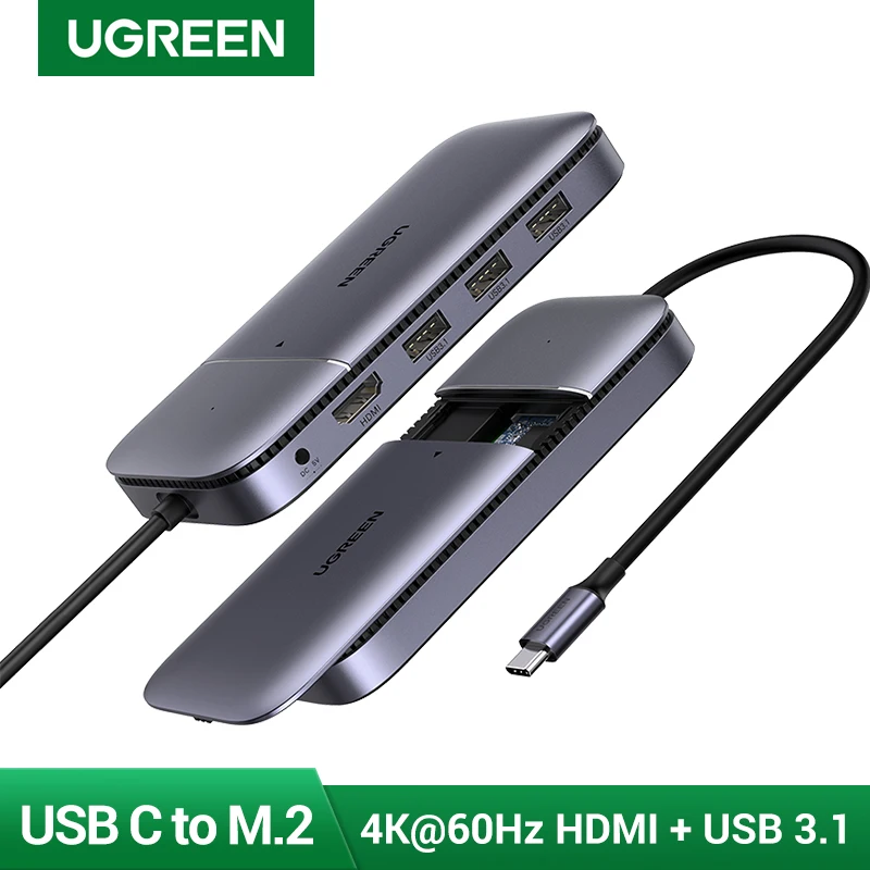 

Ugreen USB C 3.1 HUB Type C to M.2 B-Key HDMI 4K 60Hz 10Gbps M.2 SSD Case USB C HUB Splitter Adapter for MacBook Pro Air iPad