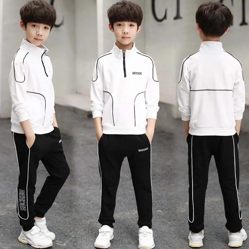 2PCS White Комплекты из 2 предметов, 3 предмета детский спортивный костюм для отдыха одежда для малышей Повседневный Спортивный костюм для подростков детский хлопковый свитер на молнии для мальчиков+ штаны, От 4 до 13 лет - Цвет: 2PCS White