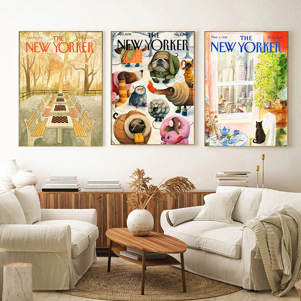 

Dog The New Yorker Poster Print Magazine Cover Illustration Vintage Wall Art Picture Animal Canvas Painting for Living Room Home