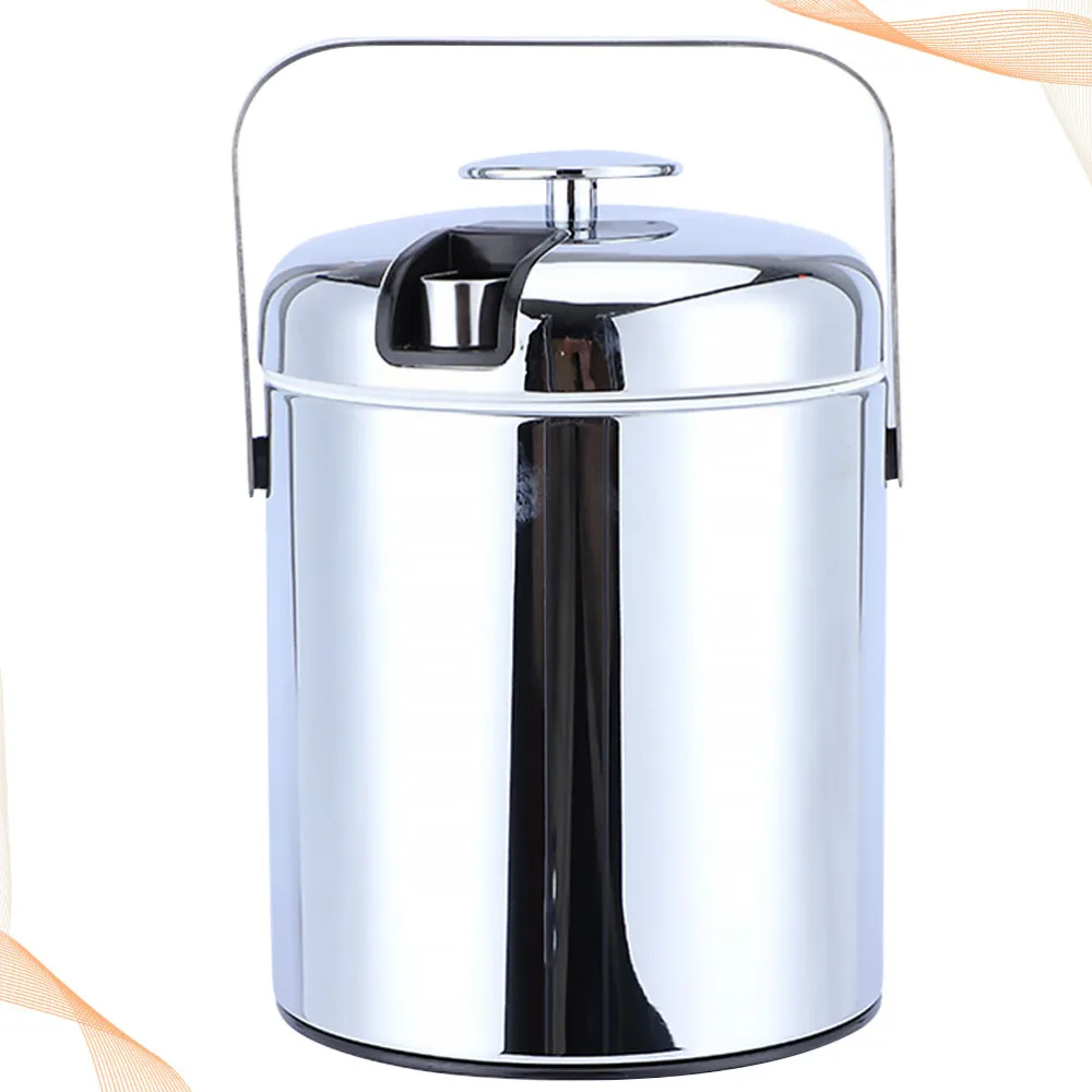 

1PC 1.3L Stainless Steel Ice Bucket Electroplating Ice Storage Barrels Portable Ice Container Heat Insulation Lock Ice Can Cold
