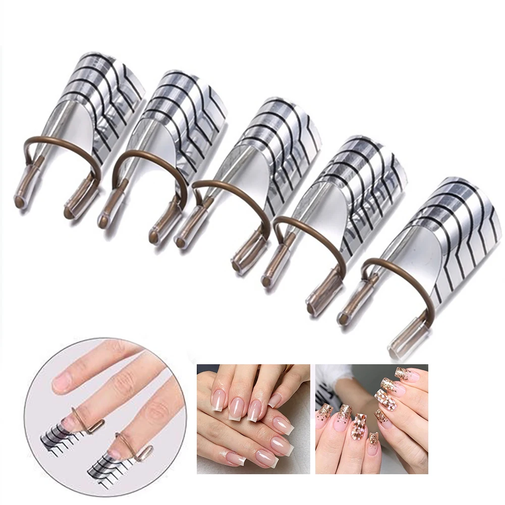 

5PCS Reusable Nail Art Extension Forms Guide Acrylic Nail Uv Gel Nail Extention Tips Diy Tool French Nails Aluminum Form Guide