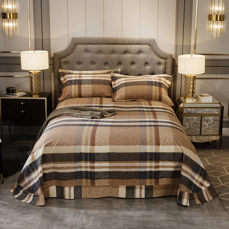 Потертый плед и цветочный принт простыня комплект 100% хлопок Матовый 600TC Мягкий