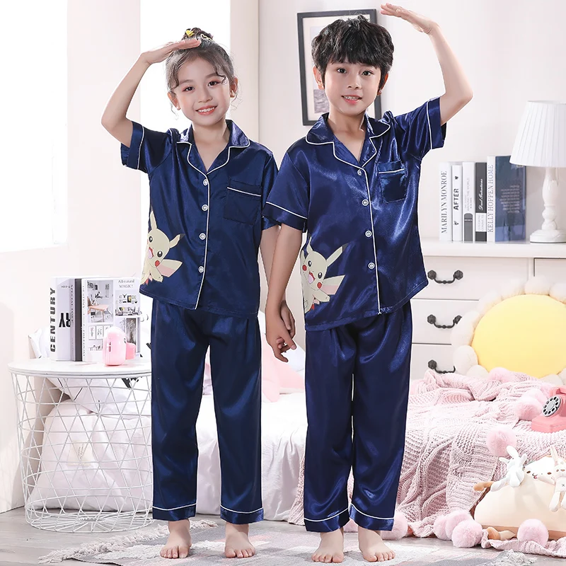 Пижама детская атласная с коротким рукавом топ и длинные штаны пижама для