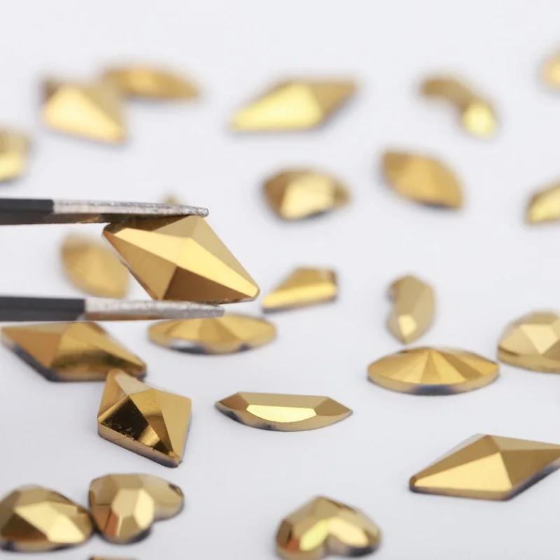 

100pcs Nail Art Rhinestones Flat Crystal AB Shaped Teardrop Heart Rectangle Glass Stone 3D Nails Decoration Black Golden