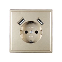 gold color 2020 eu powerusb wall socket extension outlet adapter for phone charge free shipping 16a 250v dual usb 5v 2a j91