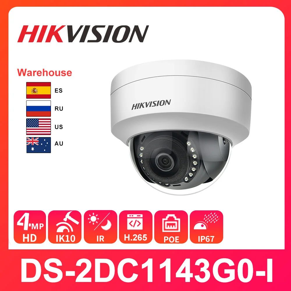 

Оригинальная купольная IP-камера Hikvision, камера 4 МП HD PoE, стандартная камера видеонаблюдения, камера ip67 ik10, телевизоры с защитой от молний IPC