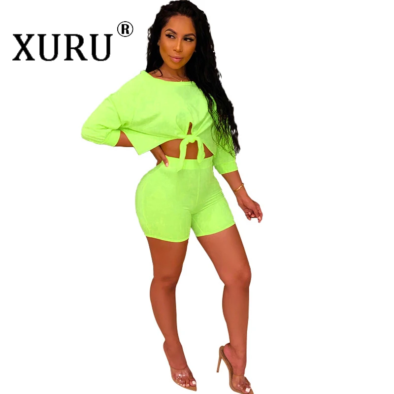

XURU summer new women's jumpsuit two-piece sexy tight shorts suit sexy solid color jumpsuit