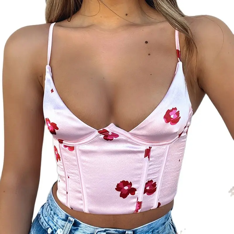 

Женский новый стиль темпераментный жилет на бретельках весна-лето без рукавов с запахом на груди модный топ с принтом