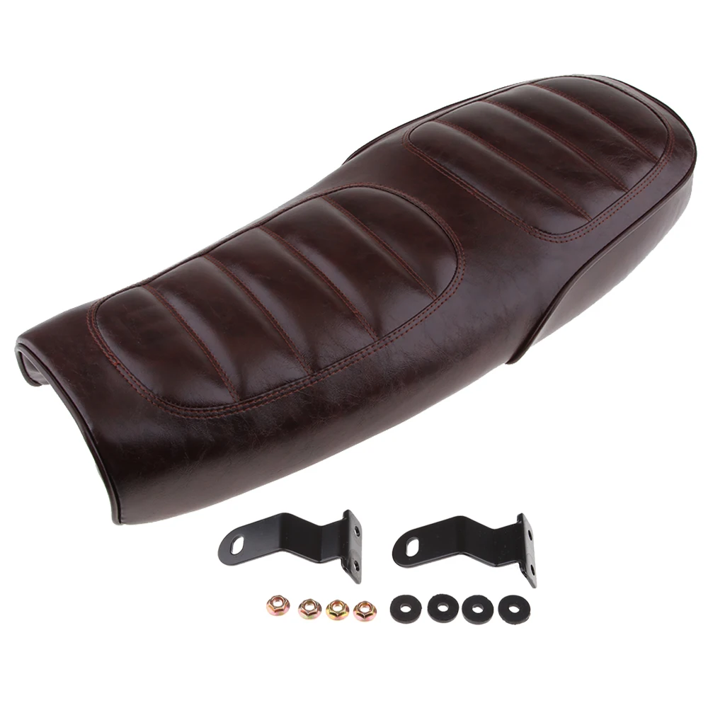 

Durable 63cm Motorcycle Retro Seat Cafe Racer Vintage Seat Flat Brat Saddle Cushion Brown