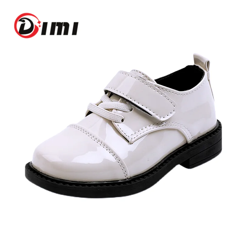 

DIMI 2021 New Children Formal Dress Shoes Black White Mirror Leather Children Shoes Comfortable Non-Slip Sneakers For Boys Girls