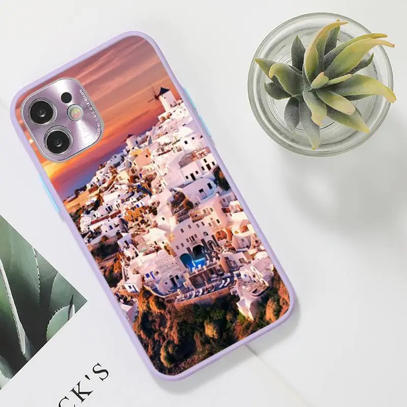 

Oia Santorini Greece lanscape Phone Case For iPhone 12 11 Mini Pro XR XS Max 7 8 Plus X Matte transparent Purple Back Cover