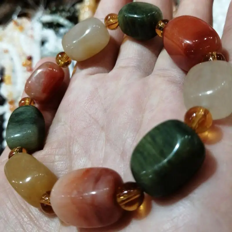 Женский натуральный красочный браслет бусины из агата эластичный бисера