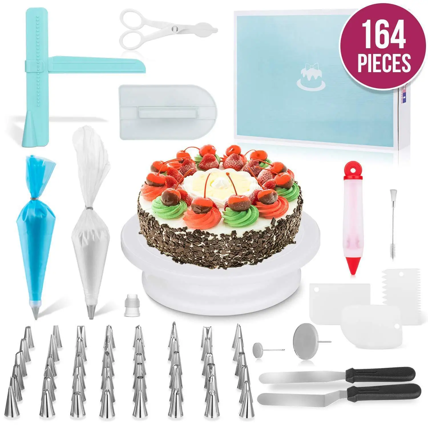 

164PCS/Set Multifunction Cake Turntable Set Cake Decorating Tools Kit Pastry Nozzle Fondant Tool Kitchen Dessert Baking Supplies