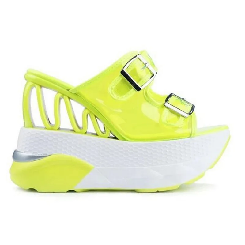 

2020 Summer Wedge Female Belt Buckle Women Sandals Transparent Super High Heel Large Size Shoes Woman With Platform Waterprooof