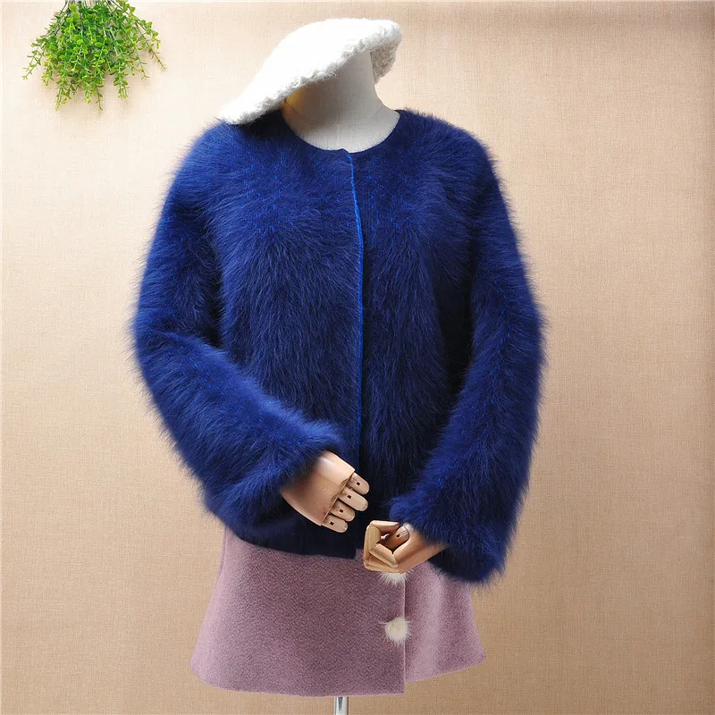ladies women fashion hairy fluffy mink cashmere long lantern sleeves cardigans angora rabbit fur winter jacket coat sweater pull