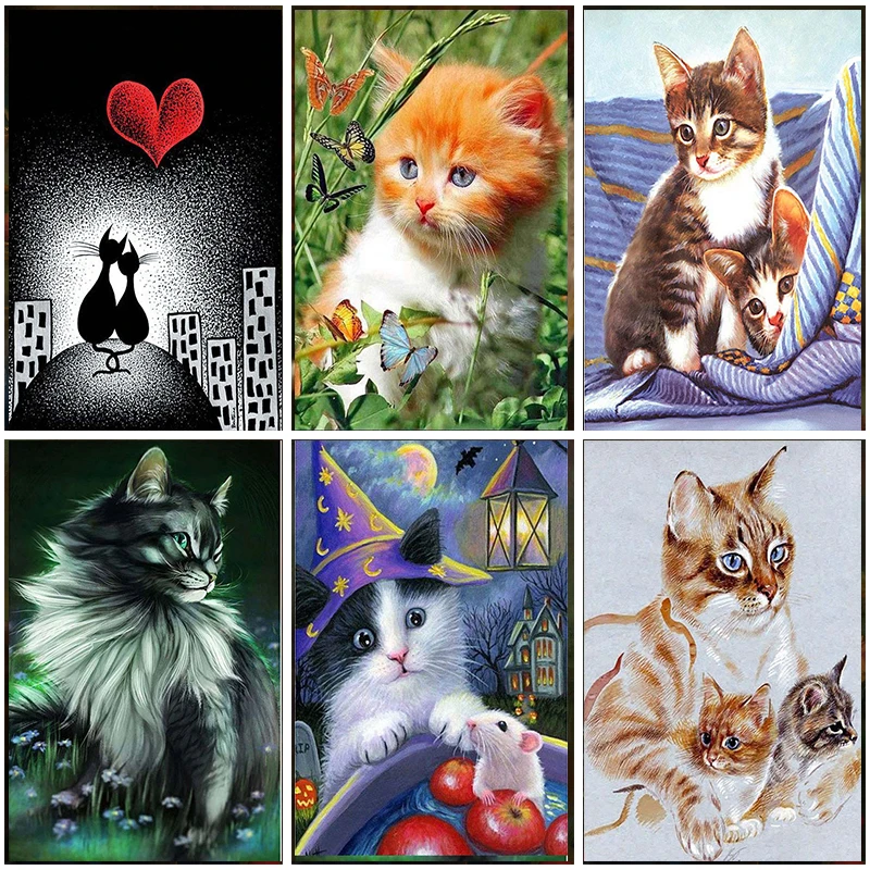 

5D DIY Diamond Painting Cat kits Rhinestones Decor Embroidery Full Square Round Drill Mosaic Cross Stitch Animals Home Art Gifts