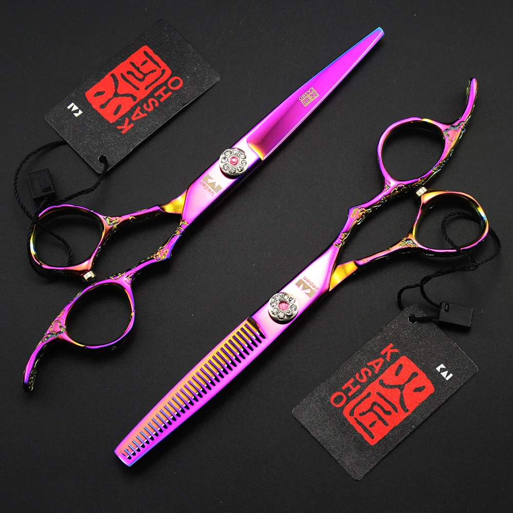 

New Plum Handle Print Hairdressing Scissors Professional Hair Cutting Scissors Thinning Scissors Haircut Barber Tool