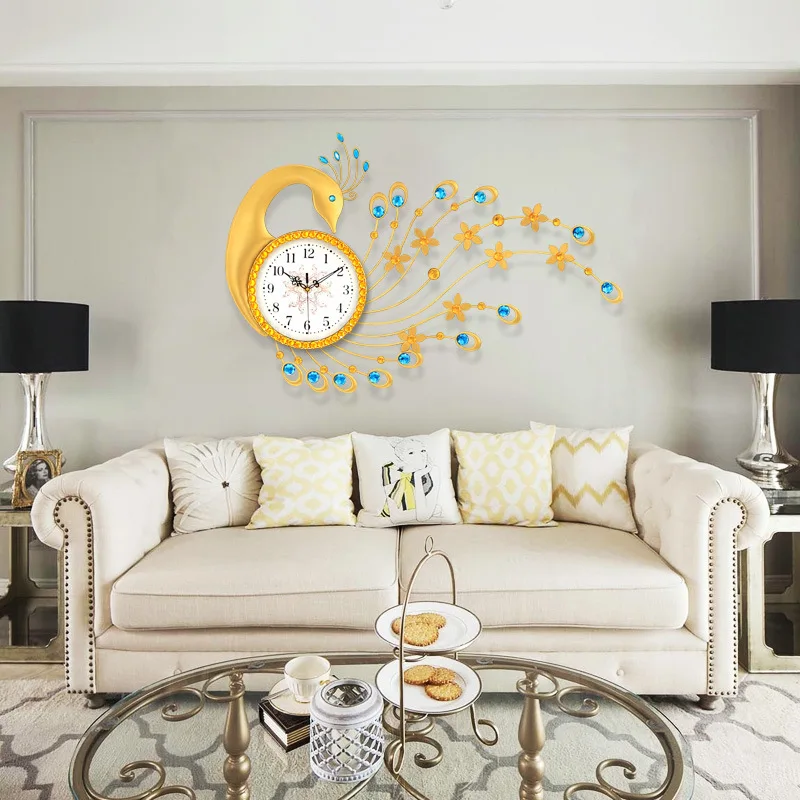 

Peacock wall clock living room decoration clock home quiet wall clock electronic clock quartz clock European clock modern decor