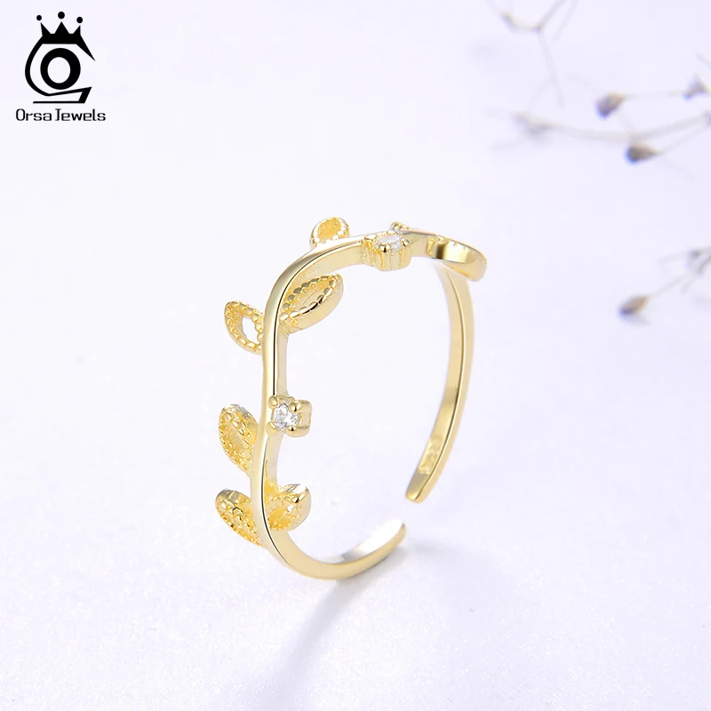 ORSA JEWELS Настоящее серебро 925 регулируемые кольца Для женщин Лист Форма 4 стиль по желанию Зеленая прозрачная AAAA фианит несколько колец ювелирные изделия SR143