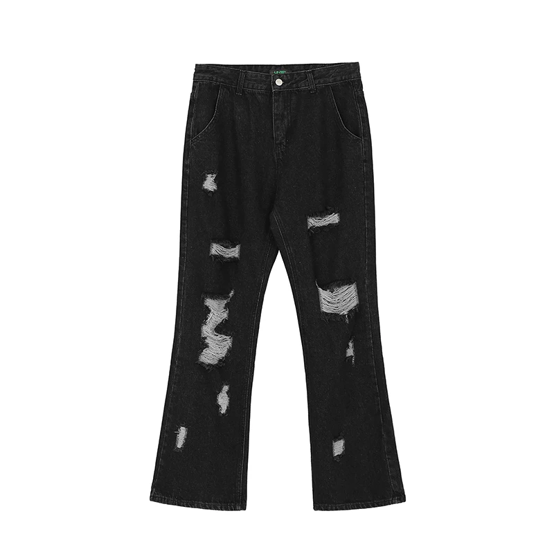 

Ripped Hip Hop Hole Embroidery Jeans Men's Korean Oversize Straight Black Vibe Denim Trousers Loose Harajuku Retro Jean Pants