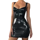 38 # для женщин, сексуальные, экокожа (полиуретан), кожаная вечерние платье блеск обернутое вокруг груди хип платье на бретельках с плиссированной талией Bodycon платье размера плюс черный Детское Белье для сна