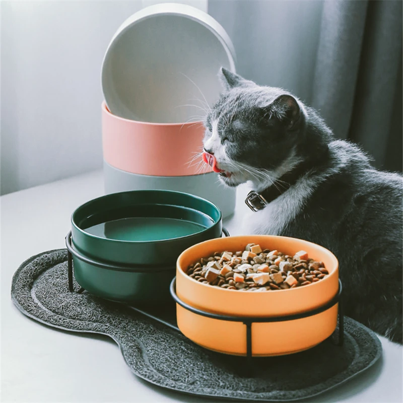 

Новая семейная керамическая миска для кормления и питья, чаша с железной рамой для собак, кошек, товары, аксессуары для домашних животных