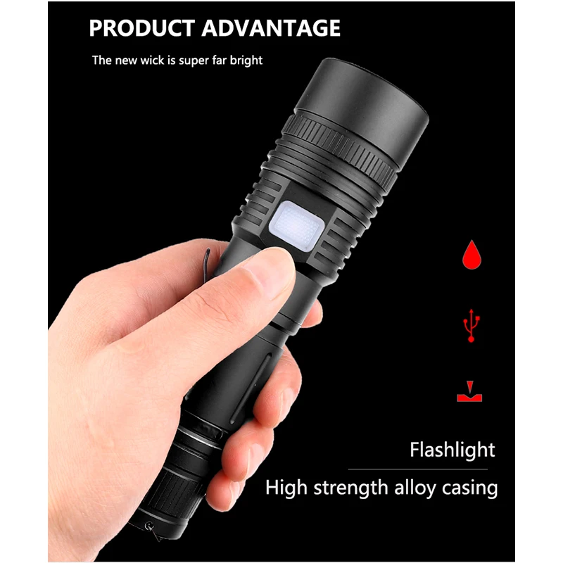 Тактический алюминиевый фонарик масштабируемый яркий XHP50 светодиодный