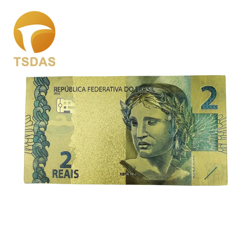 Красочные золотые банкноты 24k позолоченные бразильские 2 юаня Золотая фольга