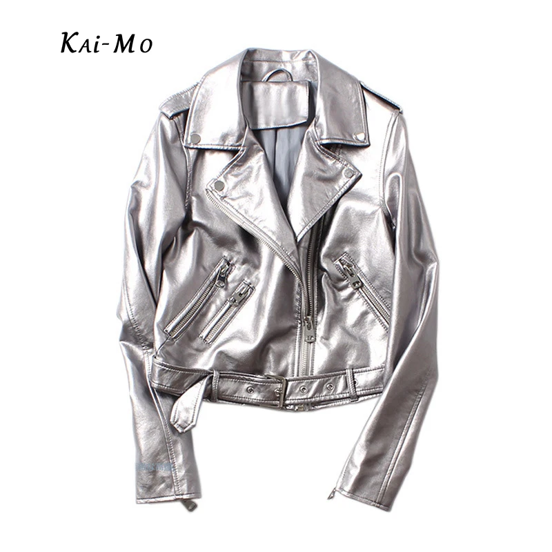 Женская кожаная куртка осенняя из искусственной кожи на молнии женская