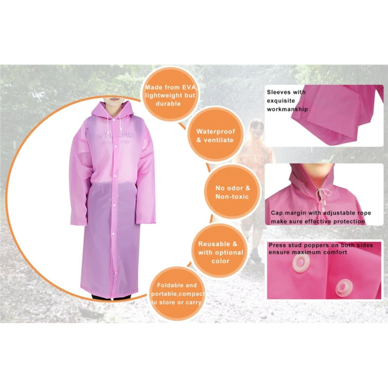 

Environmental Women Raincoat Men Blue Rain Clothes Cover Hooded Poncho Motorcycle Rainwear Adult Clear Portable Rain Jacket