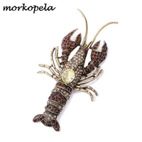 morkopela lobster rhinestone brooch cute animal brooches pin vintage crystal big brooch for women scarf clip accessories