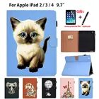 Чехол для Apple ipad 2, 3, 4, умный чехол для iPad4, ipad 3, iPad2, чехол для планшета, мультяшный Кот, силиконовый чехол из искусственной кожи с подставкой + подарок