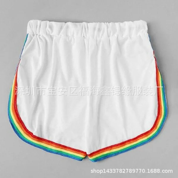 

Rainbow print sports shorts women's mid-waist elastic belt shorts women's running pants summer new products women's casual pants