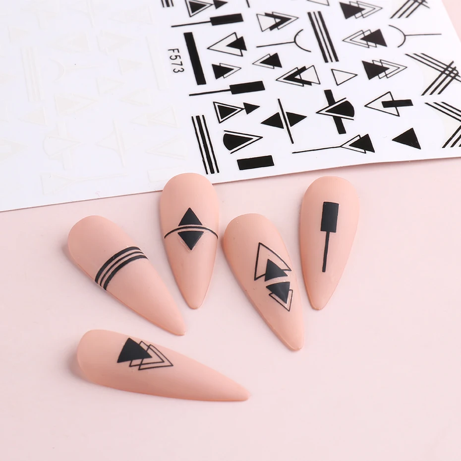 1 шт. геометрические слайдеры 3D наклейки для ногтей черно-белые треугольные линии