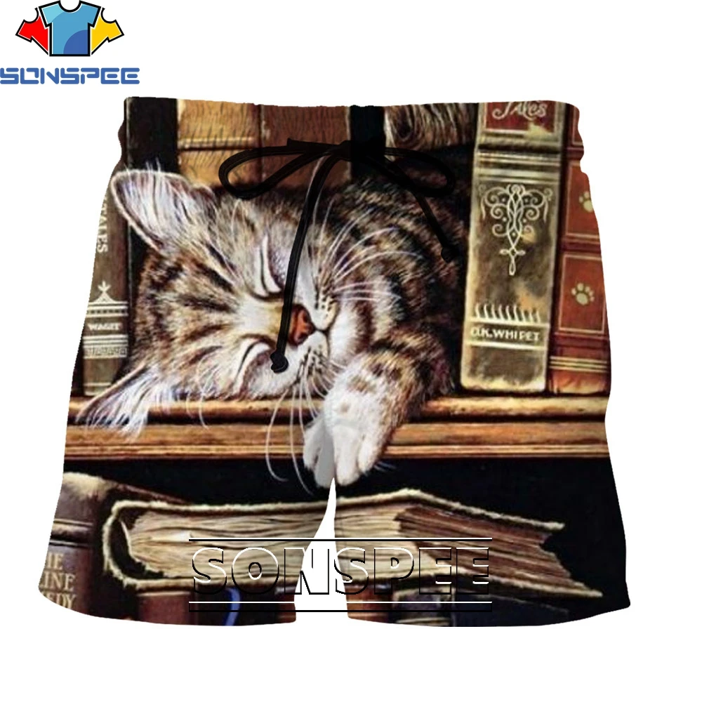 

SONSPEE Kawaii Cartoon Animal Cat Men's Short 3D Aesthetic Clothing Harajuku Summer Fashion Casual Beach Streetwear Board Shorts