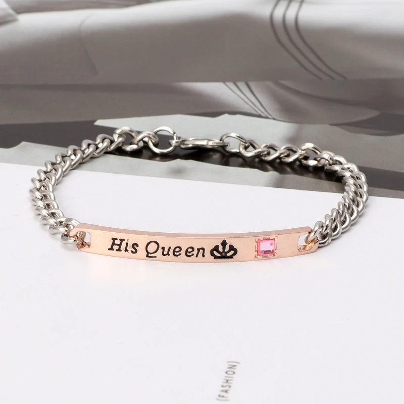 

2Pcs Jewely Gift for Lovers His Queen Her King Stainless Steel Couple Bracelets