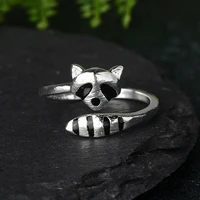 creative s 9 2 5 cute raccoon fox tail animal opening adjustable ring geometric jewelry ladies engagement wedding gift ring
