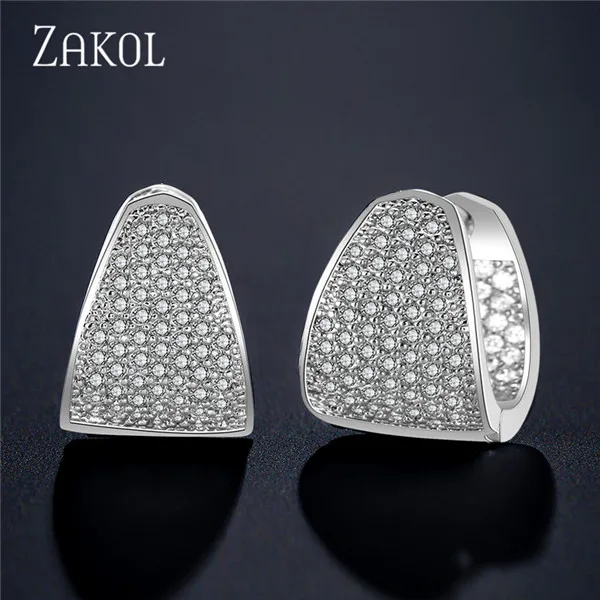 Sliver Color 2147 ZAKOL благородные женские/женские серьги-кольца, высокое качество, Кристалл циркония, микро инкрустация, ювелирные изделия, уникальные треугольные серьги FSEP600 - Окраска металла: Sliver Color 2147