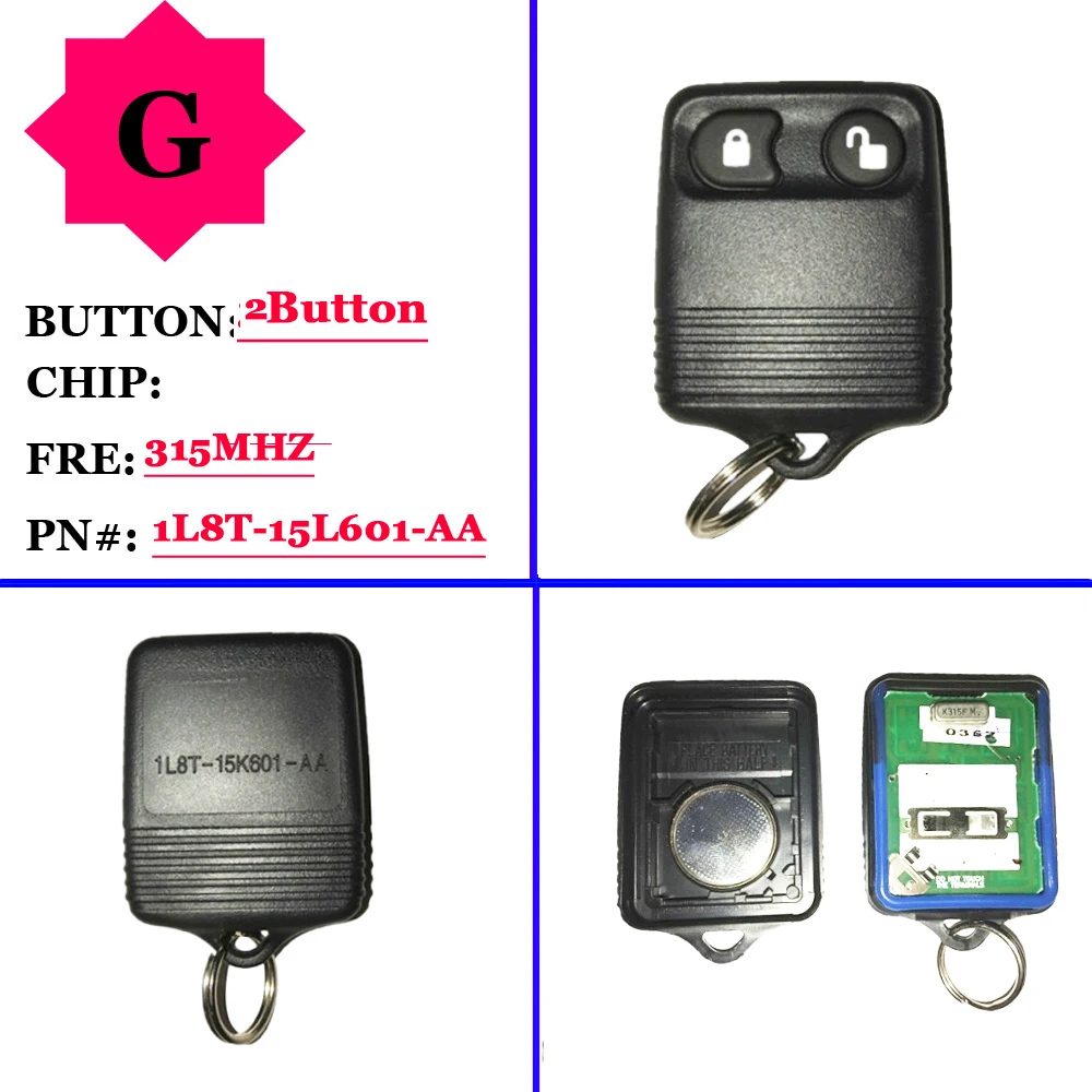 

New 2 Button Remote Key Fob With 315 Mhz 1L8T-15L601-AA