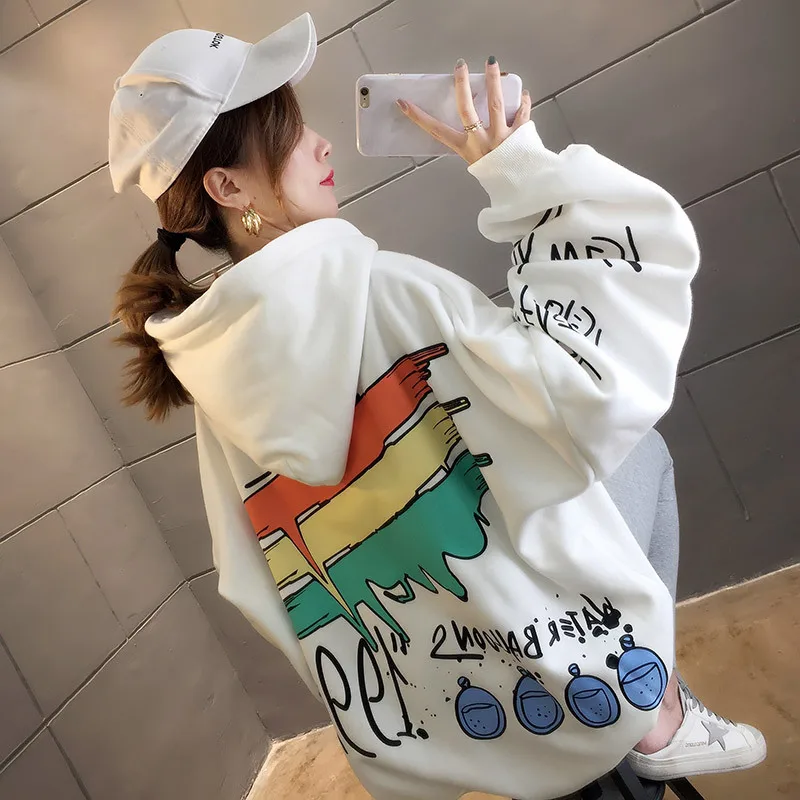 

Oversized Hoodies Sweatshirt Women's Plush Thickened 2020 New Korean Winter Student Hoodies Pullover Tops Women's Outerwear