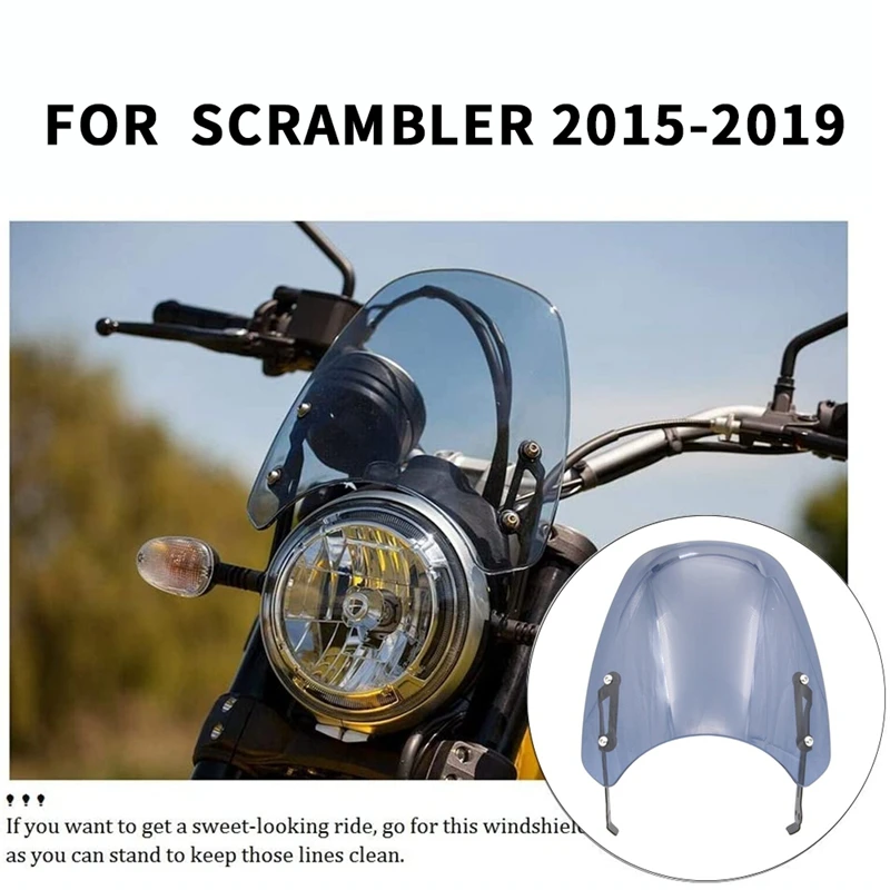 

Motorcycle Touring Front Flysn Windsn Windshield Shield Sn for Ducati Scrambler 2015-2019 (Light Smoke)