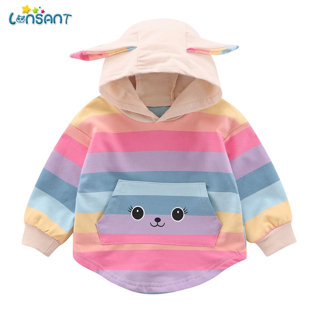 Толстовка с капюшоном для маленьких девочек в полоску|Толстовки и кофты| |