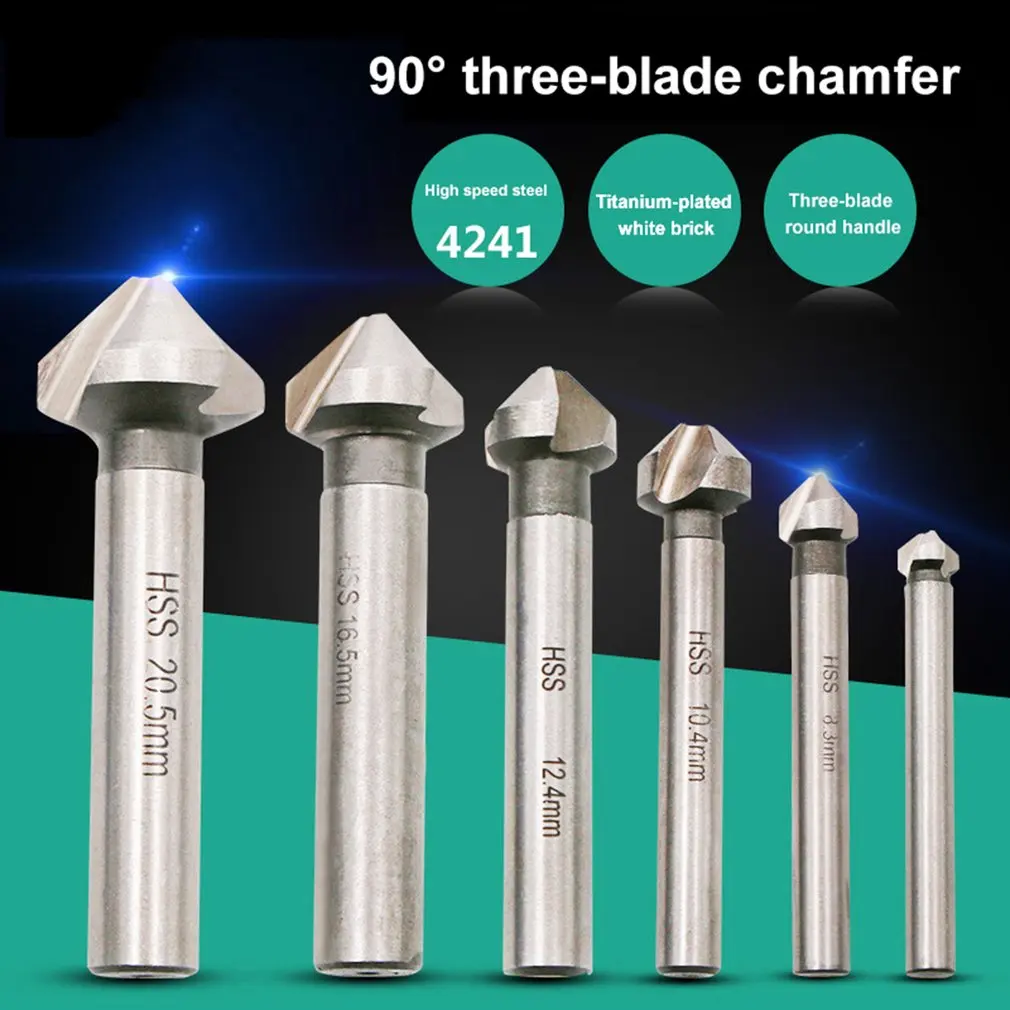 3 флейты HSS жесткие металлы Зенковка сверло Набор Три края фаски Концевая фреза