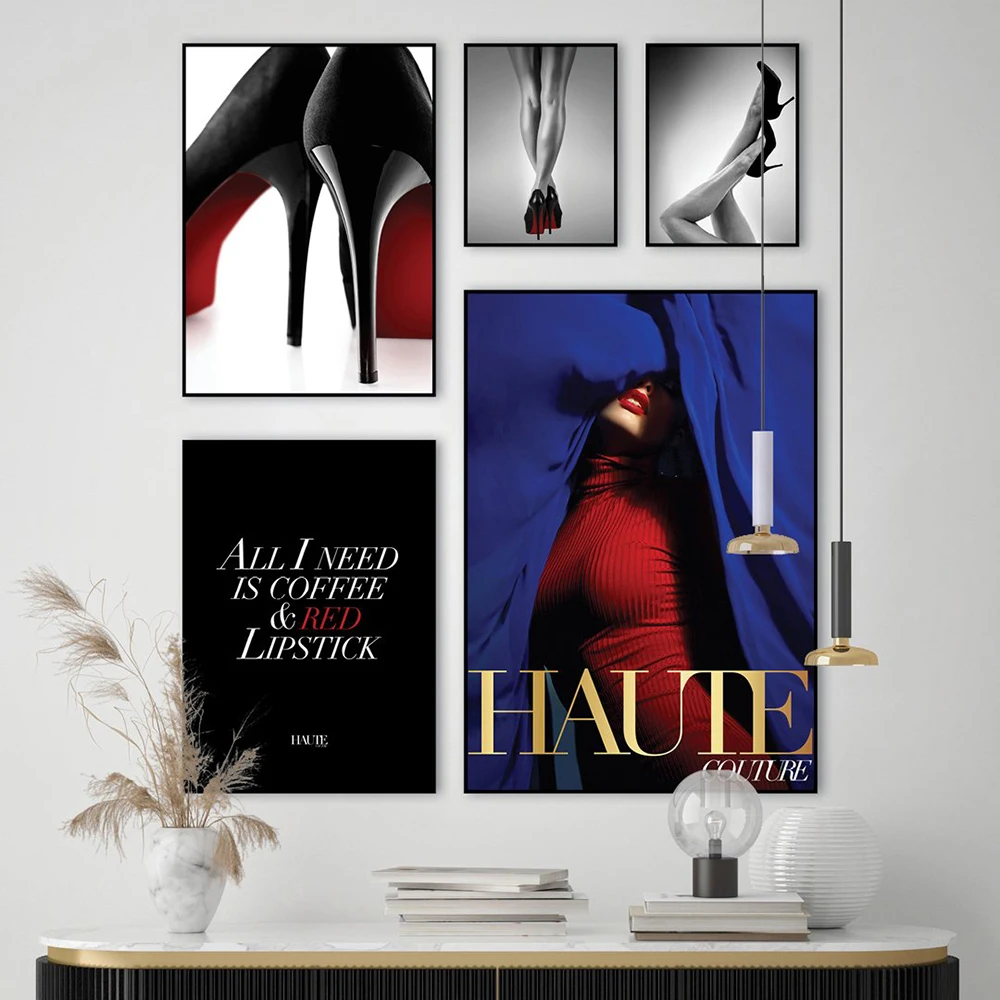 

Canvas Painting Red Lipstick Quote Home Decor Girl Room Wall Picture Fashion Poster Print Sexy High Heels Woman Legs Wall Art