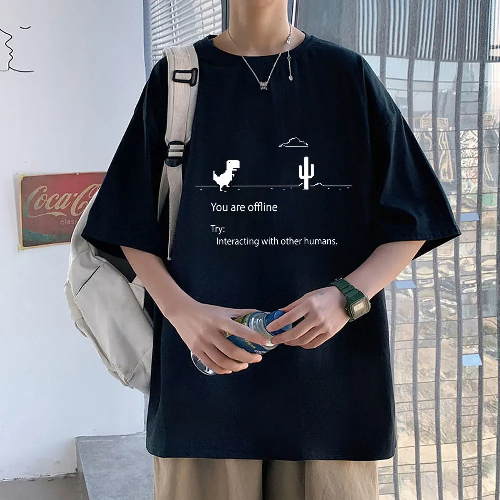 

Dinosaur Letter Print Tshirt Men Women T-shirt Oversize Pullovers Harajuku Unisex Kawaii Female Loose Short Sleeve Tee