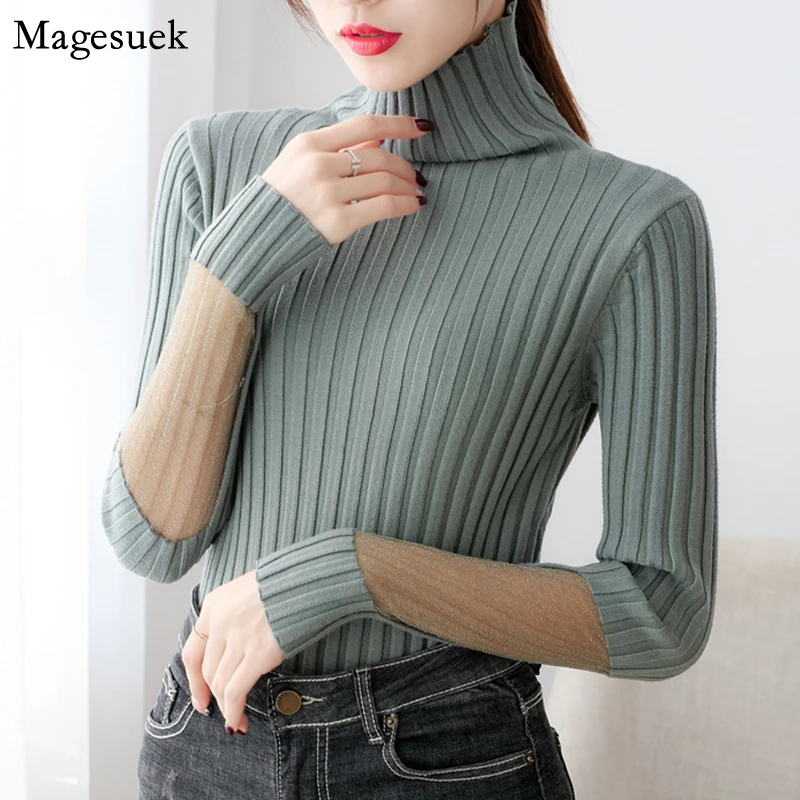 

Свитер женский трикотажный в рубчик, с высоким воротом, на осень/зиму, 11590