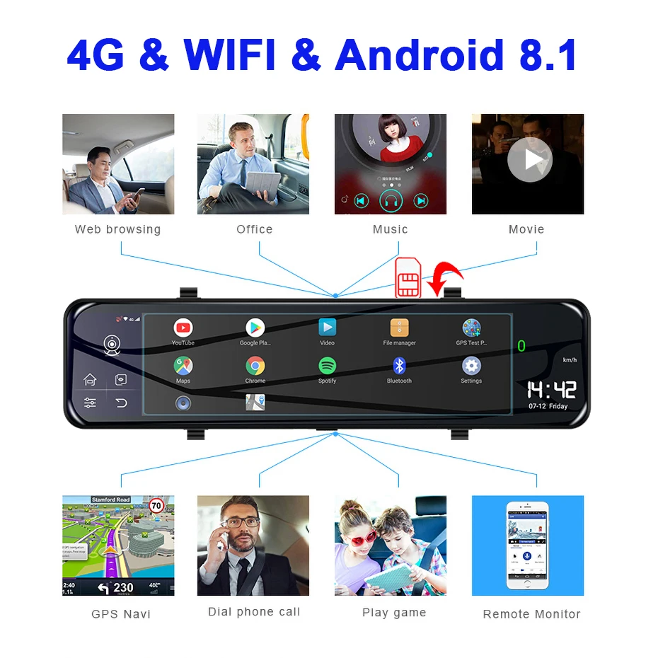 Новинка 2020 зеркало заднего вида QUIDUX Android 8 1 тройная зеркальная камера с 1080P