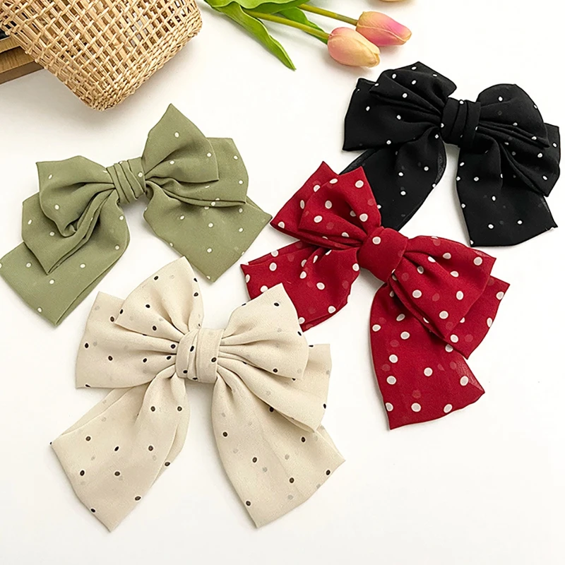 

French Barrette Dot Bowknot Hair Clip Girl Hair Bow Ties Hairpins Headwear 3 Layers Hair Clips Dot Barrettes Hair Accessories