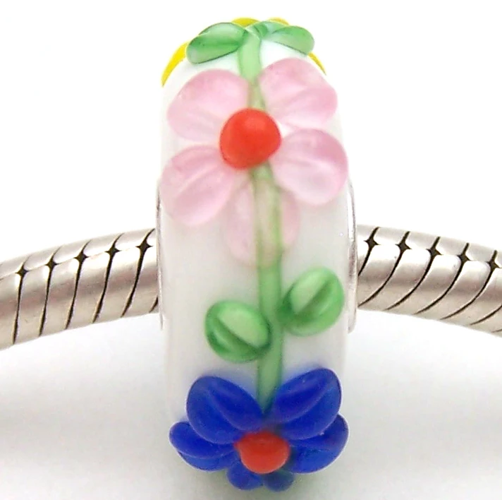 

PJG2505 100% S925 Sterling Silver Beads Murano Glass beads Fit European Charms Bracelet charms diy jewelry Lampwork GlassBeads